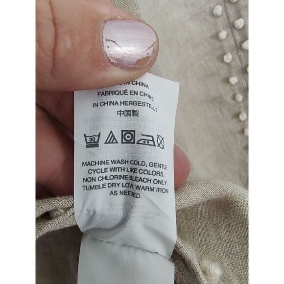 J.Crew Women's Size 0P Oatmeal Cream Trim 100% Linen Long Sleeve Top Shirt - Picture 9 of 10